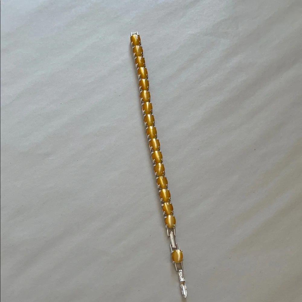 VTG Avon 9” Bracelet | Silver Tone Link Design | Citrine Topaz Birthstone Look